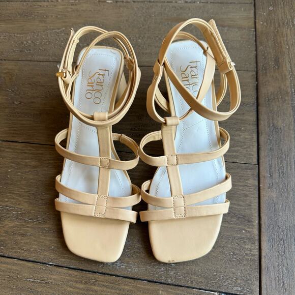 Franco Sarto Women's Laina Beige Strappy Sandals Size 6 Block Heel Ankle Strap - Picture 12 of 16